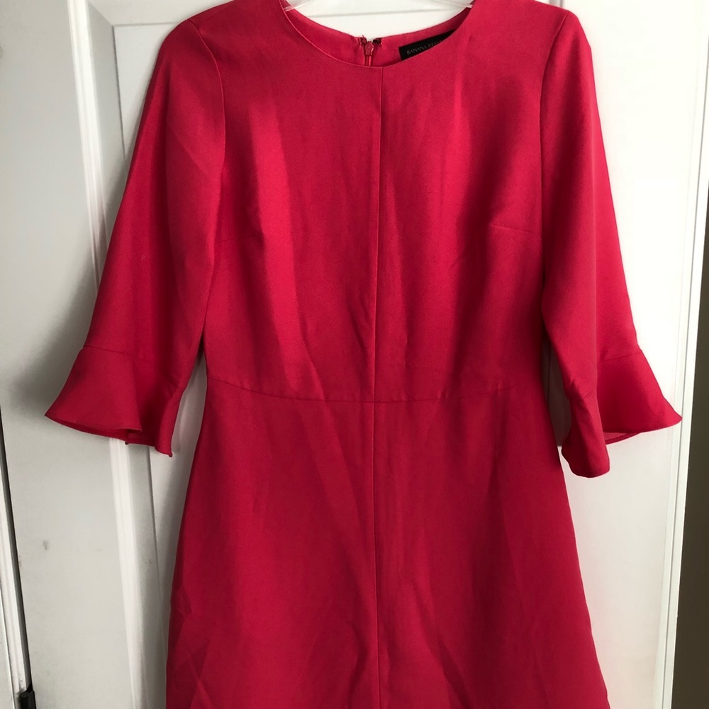 Hot pink flutter sleeve dress